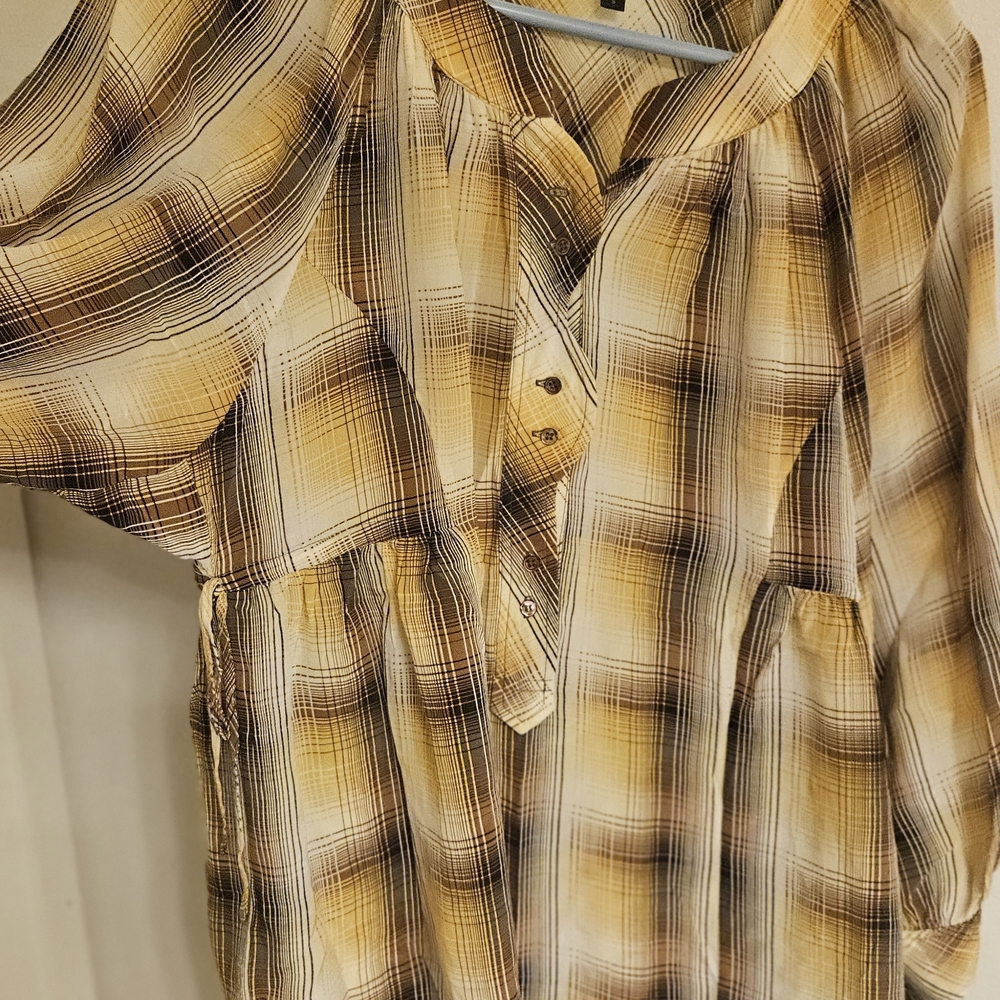 BCBGMaxAzria Plaid Blouse in Yellow and Brown